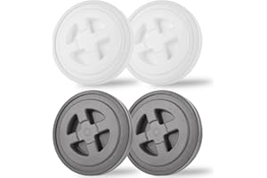 FWEEK 4 Pieces 5 Gallon Gamma Seal Lids Food Grade Leak-Proof Buckets Lids Plastic Screw Pail Lid for Pet Food Storage Chicken Feeders Paint Storage, Compatible with Gamma (White+Grey)