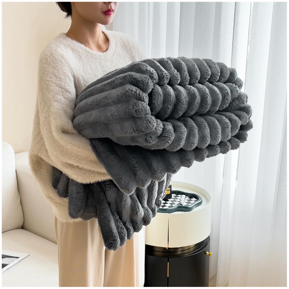 NUODWELL Soft Fluffy Throw Blanket, Super Cozy and Warm Fleece Blanket Rabbit Plush Double Thickness Blanket for Bed Sofa Couch Chair (Dark Grey, 200 * 230cm)