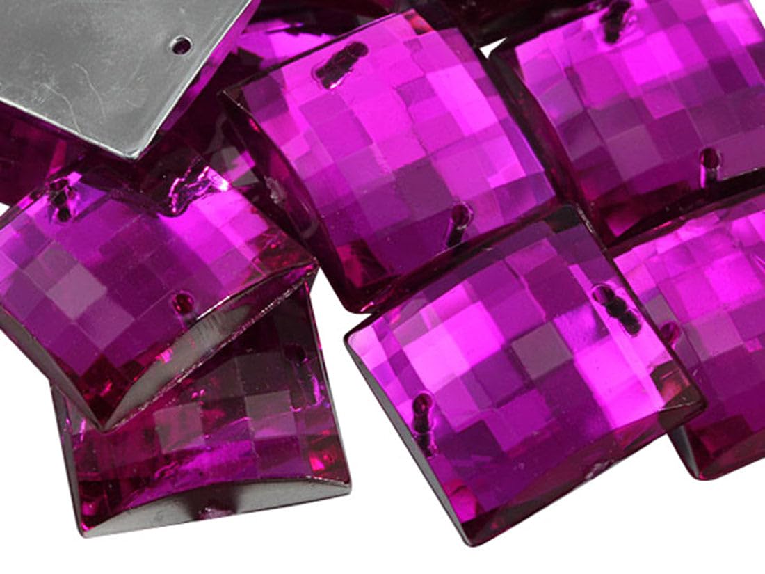 Allstarco 18mm Pink Fuchsia CH21 Square Flat Back Sew On Beads for Crafts Plastic Acrylic Rhinestones with Holes for Sewing, Clothing Embelishments, Costume Cosplays 25 Pieces