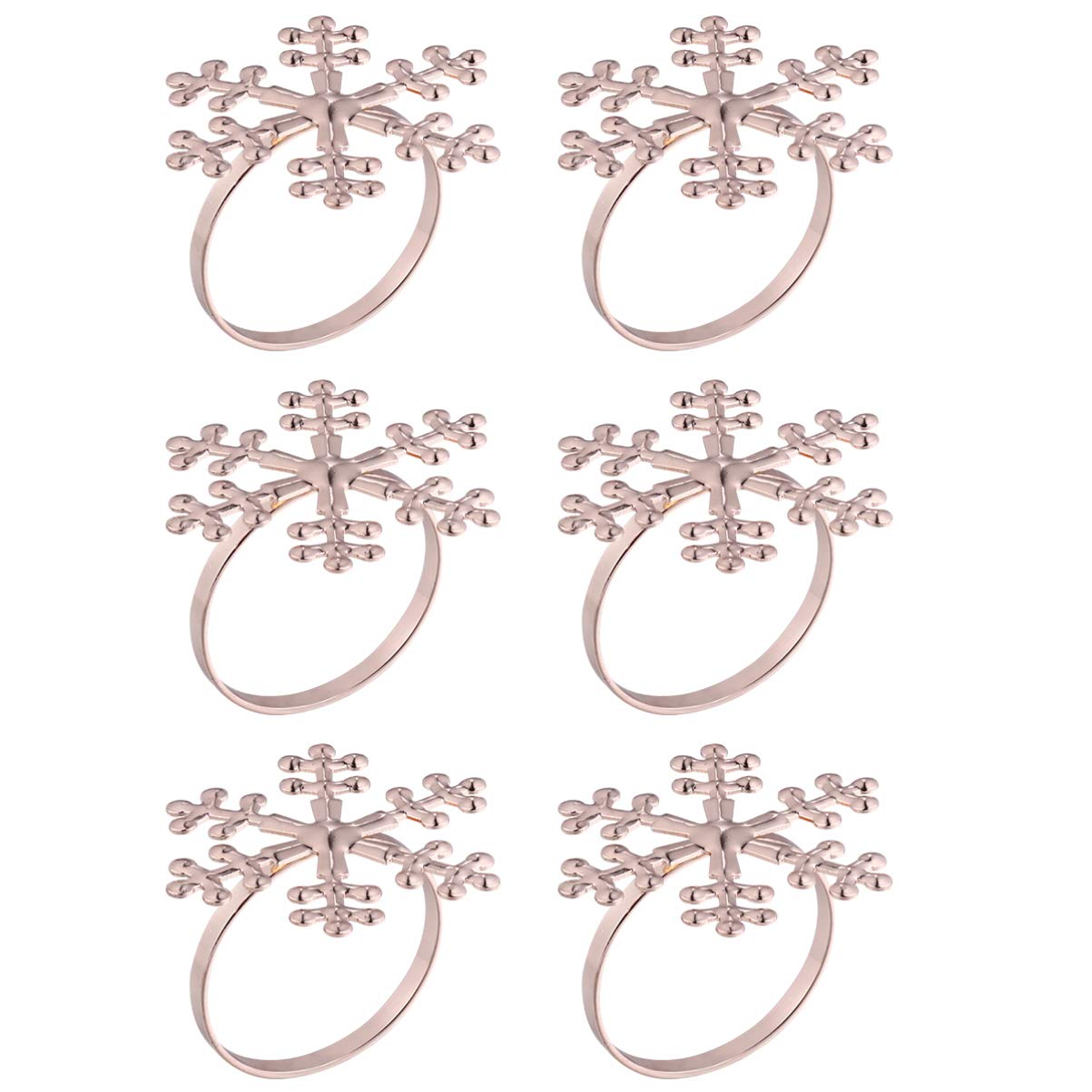 PRETYZOOM 6 Pcs Metal Napkin Rings Christmas Snowflake Circle Napkin Decor for Table DIY Projects Hotel Craft Making Wedding Rose Gold