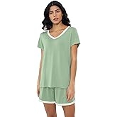 Joyaria Womens Short Sleeve Pajamas bamboo viscose Pj Shorts Set Soft Lightweight Cooling Sleepwear