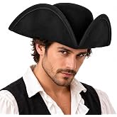 UQJE Pirate Hat for Adults, Tricorn Colonial Halloween Costume Hat | Adjustable inner drawstring, structured tricorn shape, vintage styling, pairing with pirate, captain and colonial outfits