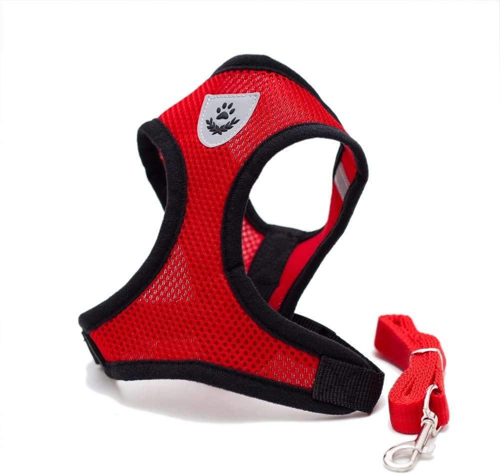 Locisne Mesh Fabric Dog Vest Harness Soft Adjustable Comfortable Pet Lead with Clip