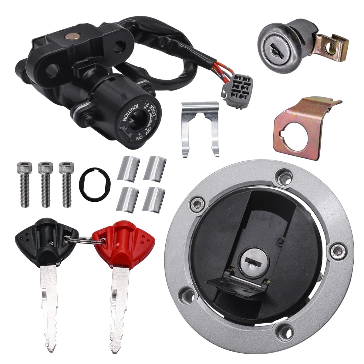 Photo 1 of Cylinman Ignition Switch Fuel Gas Cap Seat Lock Keys Set Fit for Suzuki GSXR600 GSXR750 GSXR1000 GSXR1300 SV1000/SV1000S SFV650 SV650 Replace for 37101-40820 37101-40821 37101-40830 37101-40831
