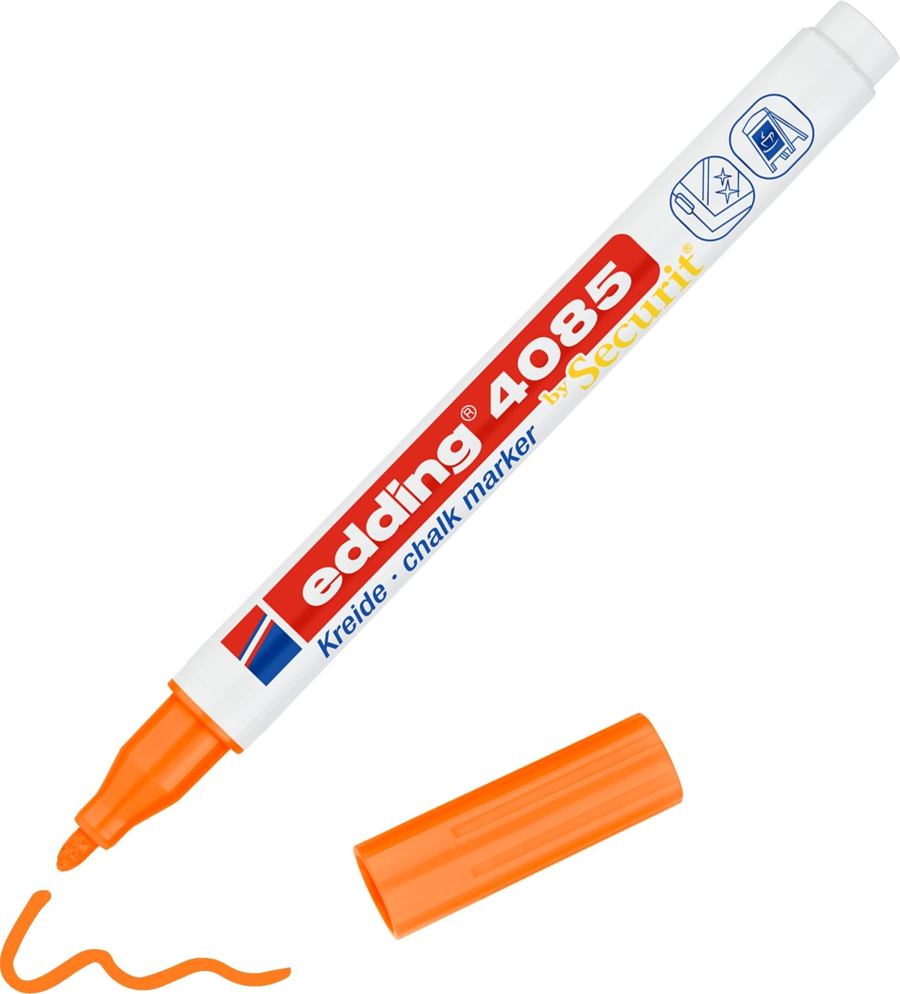 edding 4085 chalk marker - neon-orange - 10 chalk pens - round tip 1-2 mm - fine-tipped wet wipe pen for chalkboards, windows, glass, mirrors - liquid chalk marker pens for opaque coverage