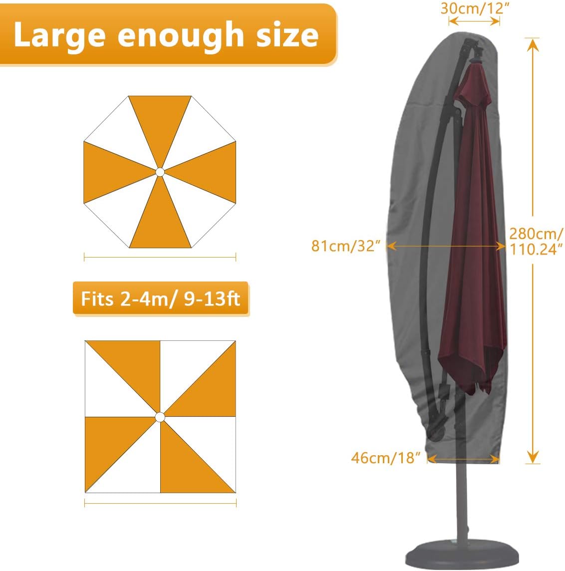 GEMITTO Patio Umbrella Cover, Waterproof Snowproof Outdoor Offset Umbrella Cover with Zipper for 9-13ft Cantilever Parasol Umbrellas, Winter Protection (420D Cantilever Umbrella Cover) : Garden & Outdoor