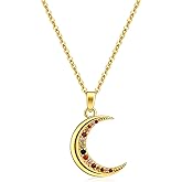 Watforsh 14K Gold Plated Moon Necklace for Women Crescent Moon Pendant Dainty Charm Chain Necklace with Colorful Crystal for Celestial Jewelry