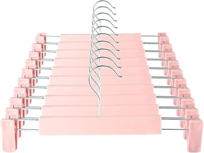 GUANJUNE Clothes Pants Hangers 10 Pack Pink with 360° Swivel Hooks