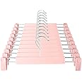 GUANJUNE Clothes Pants Hangers, Space-Saving Skirt Holders with 360 ° Swivel Hooks, Adjustable Clips, Trouser Hangers, Clothes Coat Garment Jeans Hangers (10 Pack, Pink)