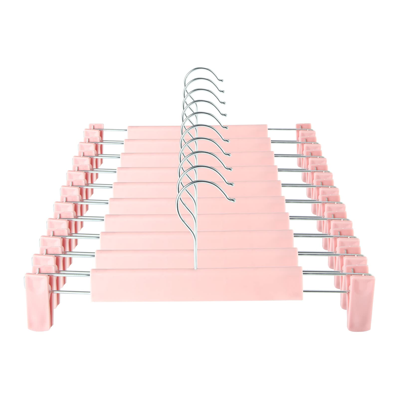 GUANJUNE Clothes Pants Hangers, Space-Saving Skirt Holders with 360 ° Swivel Hooks, Adjustable Clips, Trouser Hangers, Clothes Coat Garment Jeans Hangers (10 Pack, Pink) — image 1