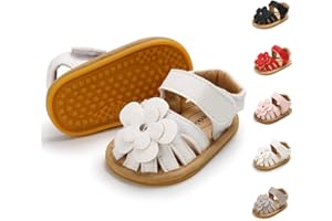 Sawimlgy Baby Girls Boys Sandals Summer Flowers Shoe Rubber Sole PU Leather Mesh Infant Toddler First Walkers Princess Dress Outdoor Shoes