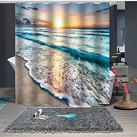 Beach Shower Curtains Summer Waves Seaside Sunset Shower Curtain Waterproof Polyester Fabric Bath Shower Curtains for… 61AQf2rtZdL