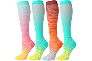 Kickticks 4 Pairs Compression Socks for Woman & Man Unisex 20-30mmHg Knee high Plus Size Wide Calves for Flying Running…