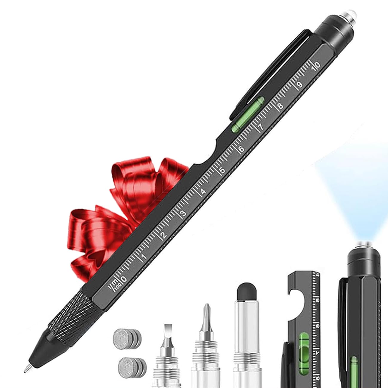 Multi Pen® 9 in 1 | Multifunctional Pen Durable Aluminium | Bottle Opener, Phone Holder, Spirit Level, Screwdriver, Lamp, Ruler | DIY Tools | Gadget Gift Idea | Multifunction | OriginalCorner®