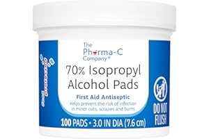The Pharma-C Company 70% Isopropyl Alcohol Pads [100 count]. First Aid - Antiseptic Wipes - Extra Large - Alcohol for minor cuts, scrapes and burns.
