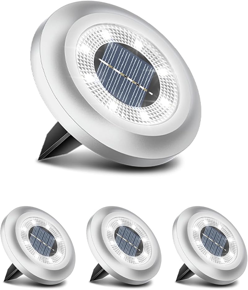 Torchtree 2023 Solar Ground Lights 4 Pack Bright White Disk Pathway Decking Lawn