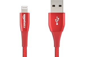 �鶹�� Basics Double Nylon Braided USB A Cable with Lightning Connector, Premium Collection - 4-Inch, 12-Pack - Red