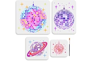 MAYJOYDIY 4 Size Disco Ball Stencil 6~11.8inch Dancing Party Dazzling Ball Stencil with Paint Brush Shiny Star Music Bar Party Light Templates for Furniture Windows Wood Wall Tile Canvas Fabric Floor