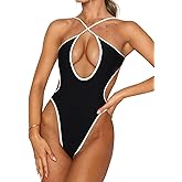Roevite Sexy One Piece Swimsuit for Women Criss Cross Halter Neck Swimwear Cut Out Bathing Suit Thong 1 Piece Swimsuit
