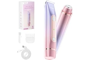 AQEQPT Bikini Trimmer for Women, Electric Razors with Dual Heads, Rechargeable Pubic Hair Trimmer with IPX7 Waterproof, Painless Pro Shaver for Underarm Leg Arm Body Face Private Area（MutedMauve）