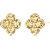 MYEARS Stud Earrings for Women Gold Flower Four-leaf-clover 12 Month Birthstone 14K Small Simple Hypoallergenic Birthday Gift Jewelry