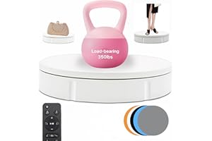 JAYEGT Motorized Rotating Display Stand, 350Lbs Load，360 Degree Electric Rotating Turntable for Photography Products Display，Live Show,Remote Control +5 Colors Backgrounds (White/11.8inch / Wired)