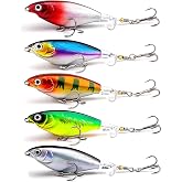 Surface Water Lures Fishing Lures Whopper Popper Fishing Lure for Bass 3D Eyes Bait with Propeller Tail for Catfish,Pike Perch Floating Pencil Bass Freshwater or Saltwater