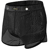 Dcincell Men's Mesh Boxer Briefs Sexy See Through Underwear Breathable Panties Pouch Booty Shorts Soft Trunks