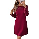 Happy Sailed Women’s Long Sleeve Dresses Lace Crochet Side Button A Line Shift Dress with Pockets