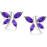 AGRULE Small Butterfly/Dragonfly Stud Earrings 925 Sterling Silver/14K Gold Plated Created Gemstone Birthstone Studs Hypoallergenic Ear Jewelry Gift for Her