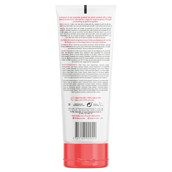 B.TAN MEDIUM GRADUAL SELF TANNING LOTION | JUST SHUT UP AND SUN KISS ME EVERYDAY GLOW LOTION – DEVELOP A BRONZED GLOW, INFUSED WITH MARULA + ARGAN OIL, VEGAN, CRUELTY & PARABEN FREE, 236ML
