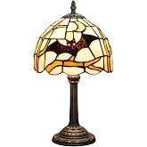 NUODITOS Halloween Tiffany Table Lamp Black Bat in Moon Stained Glass Lamp Retro Vintage Gothic Accent Light for Bedroom Tiffany Style Nightstand Light for Living Room