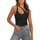 REORIA Butsmooth® Women's Trendy Sexy Plunge One Shoulder Sleeveless V Backless Going Out Tank Bodysuits Tops