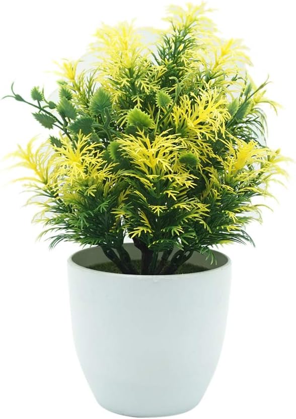Lx10tqy 1Pc Vivid Color Artificial Hedge Bamboo Plant Pot Bonsai Stage Garden Wedding Party Decor Yellow