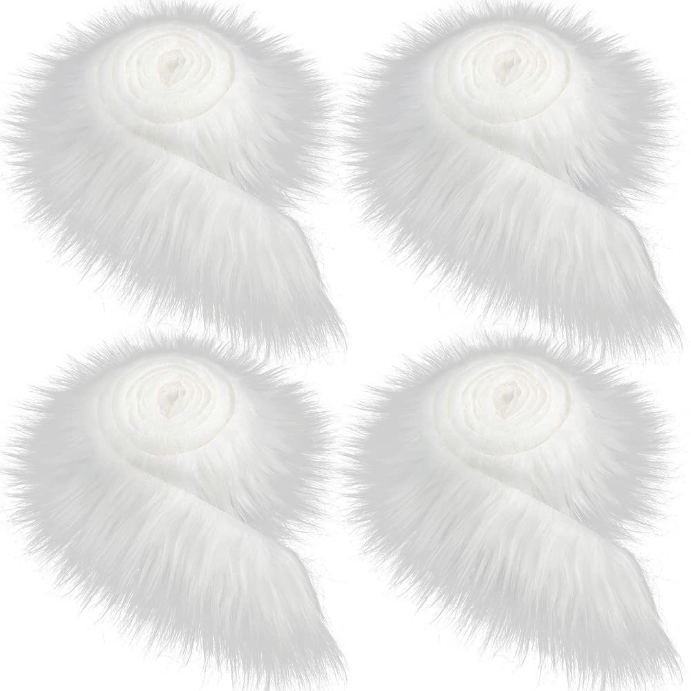 Uposao 4Pcs Faux Fur Ribbon 5cm X 1.5m Furry Fake Fur Precut Strips DIY Fur Fluffy Fabric Craft Fur for DIY Craft Costume Decoration Holiday Garlands Party Decor