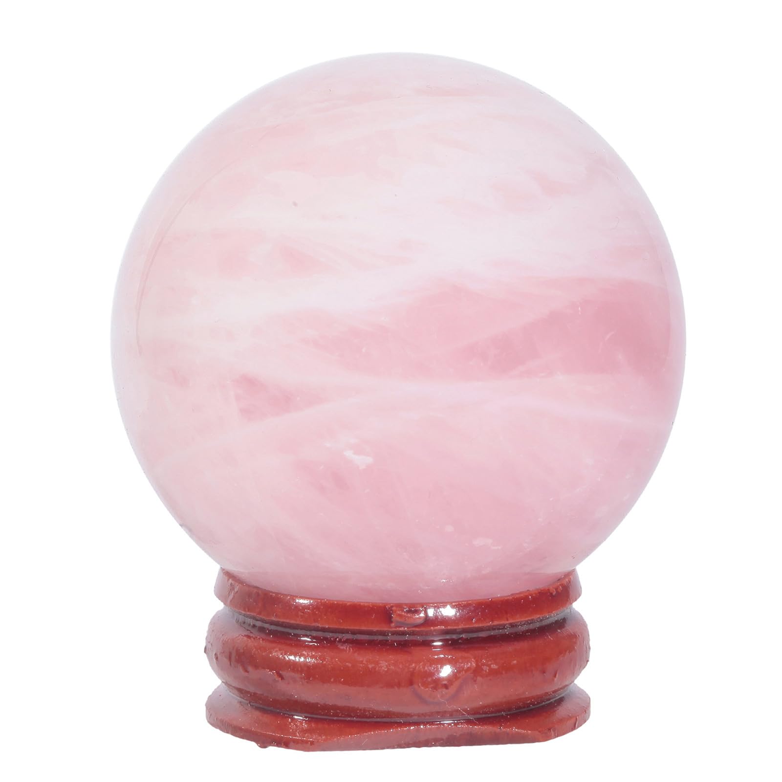 Nupuyai Natural Rose Quartz Crystal Ball with Wooden Stand, Scrying Meditation Feng Shui Crystal Stone Sphere Sculpture Home Office Decor, 40-45mm