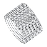 Silver-Tone 10-Row Stretch Bridal Bangle Bracelet with Sparkling Crystal Rhinestones