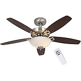 SOLTRONICS Ceiling Fan 52 inch with Light and Remote LED Ceiling Fan with Dimmable Bulb Reversible Walnut/Sand Oak Blade Indo