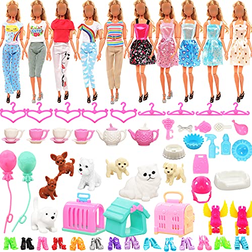 Miunana 62 pcs Doll Clothes and Accessories for 11.5 inch Girl Boy Doll Pet Care Set Included 10 Wear Clothes Shirt Jeans Suit Shoes Pet Playset and Accessoriees