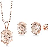 Gem Stone King 18K Rose Gold Plated Silver Oval Peach Morganite Pendant and Earrings Jewelry Set For Women | 2.30 Cttw | With 18 Inch Chain | Fine Jewelry Gifts for Her Mom Women Wife