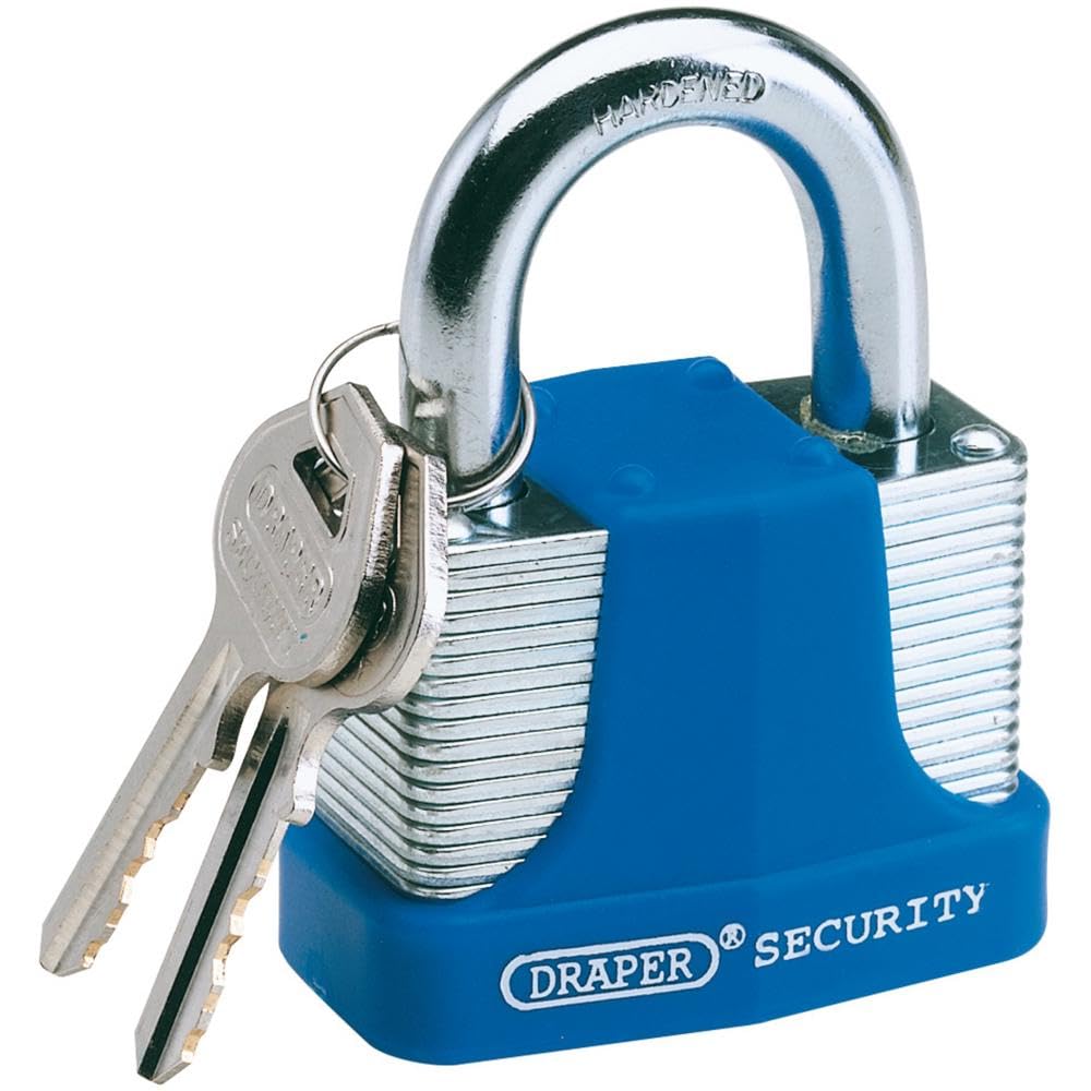 Draper 64180 Laminated Steel Padlock and 2 Keys with Hardened Shackle/Bumper 40 mm,Blue