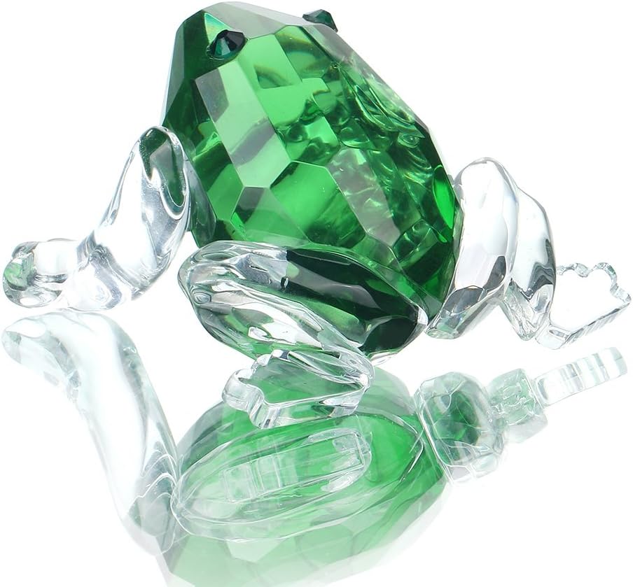 H&D HYALINE & DORA Mini Crystal Frog Figurine Collection,Glass Animal Paperweight Table Centerpiece Ornament(Green)