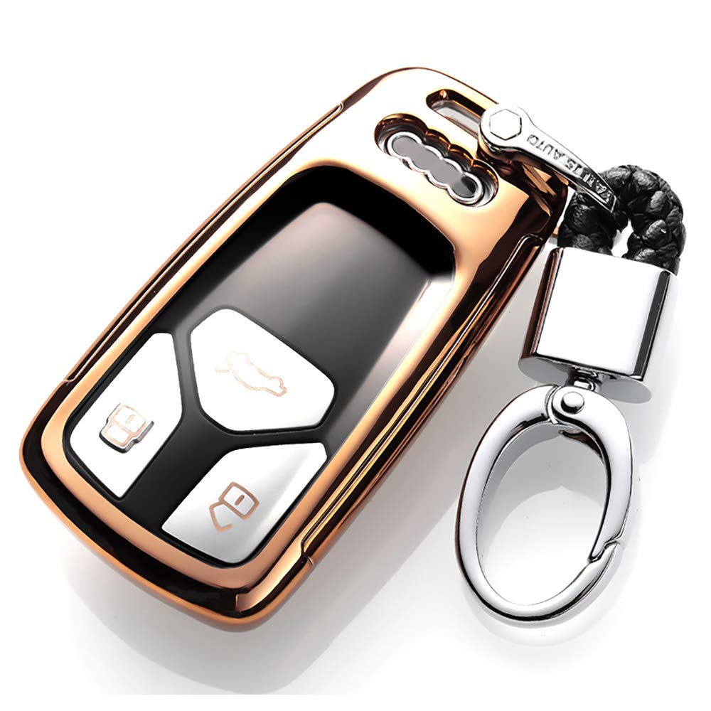 ontto for Audi Key Fob Case Remote Control Key Fob Holder Jacket Protection Key Shell Compatible with 2016 Audi Q7 A4L TT TTS Gold