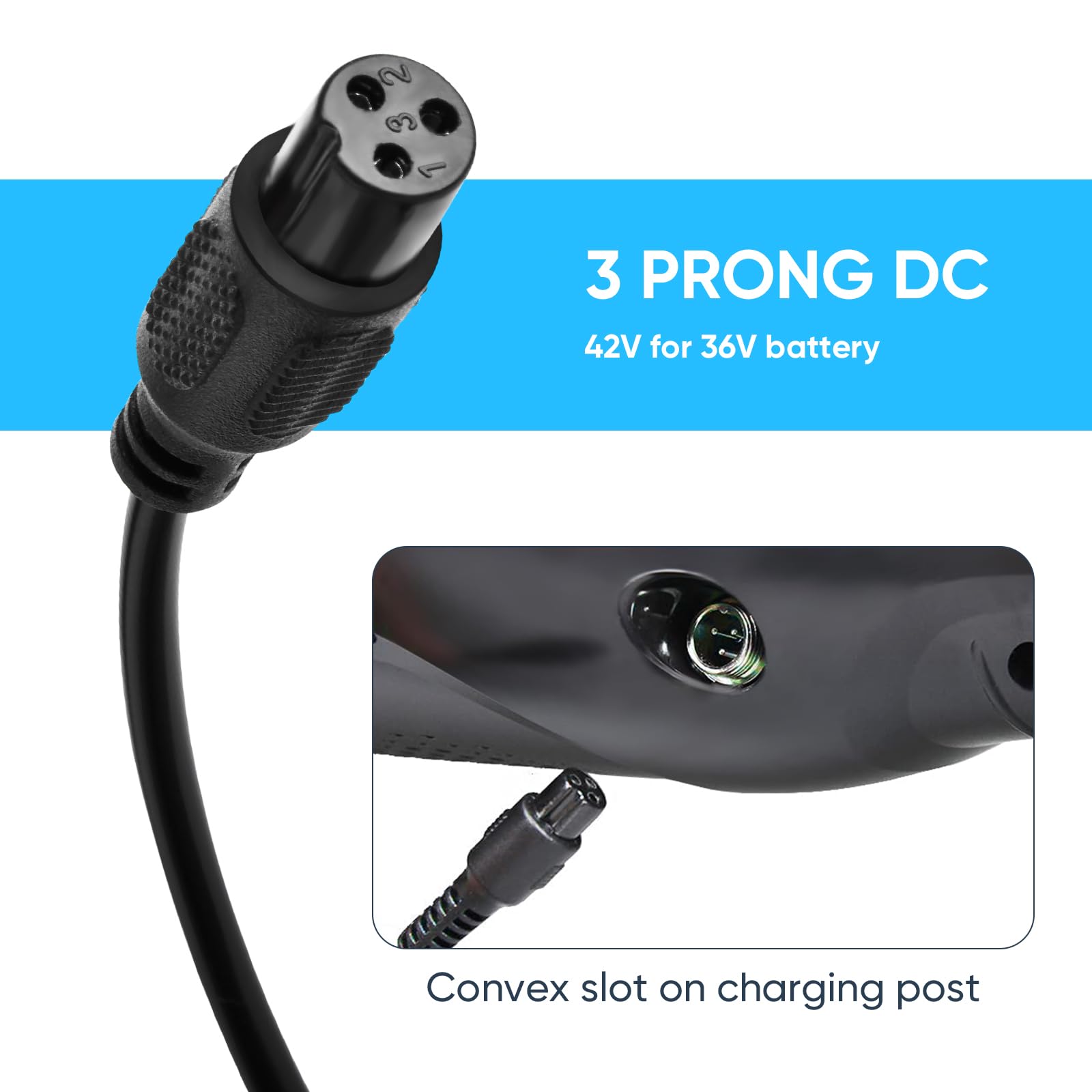 42V 2A Battery Charger 3 Prong Inline Connector Universal Power Supply for 36V Lithium Battery, 36V Pocket Mod, 36Volts Sports Mod Power Supply