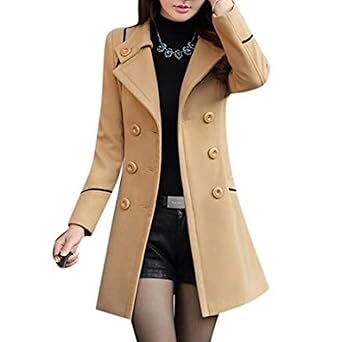 HANMAX Damen Winter Mantel Klassischen Doppelten Breasted Trenchcoat Warm Schlank Vintage Jacke Windmantel Outwear