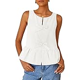 ZESICA Women's Summer Sleeveless Peplum Tank Tops 2026 Tie Front Crewneck Loose Flowy Ruffle Babydoll Going Out Shirts
