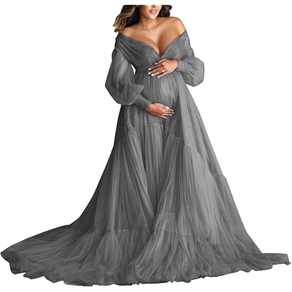 camboolly Long Sleeves Sheer Maternity Dress for Photoshoot Illusion Tulle  Robe Lingerie Bridal Robe Baby Shower Dress Black Size Small at Amazon  Women's Clothing store