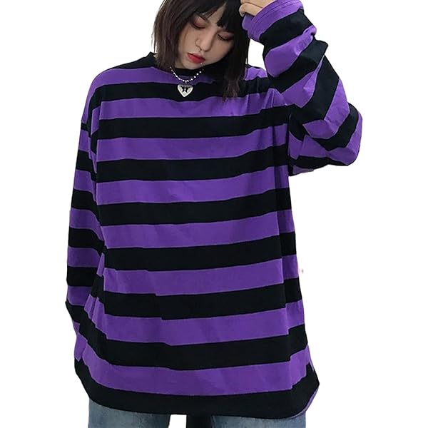 Unisex Oversized Stripe Long Sleeve T Shirts Gothic Harajuku Loose