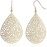 CARPDIM Teardrop Earrings for Women, 14K Plated Dangle Earrings Handmade Filigree Teardrop Dangling Earrings Ginkgo Hypoallergenic 925 Sterling Leaf Earrings for women