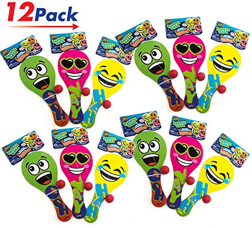 2GoodShop Paddle Ball (Pack of 12) | Real Wood Emoji Paddle Balls with String | Item #4668-12p